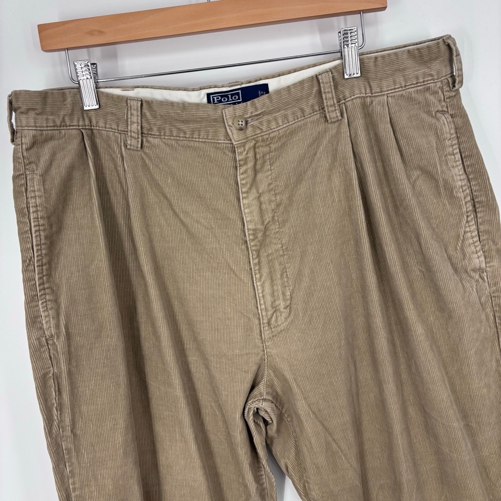 VTG Polo Ralph Lauren Hammond Corduroy Pants Mens 36x34 Tan Pleated Cuffed